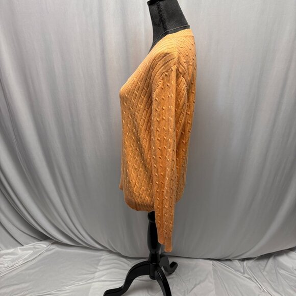 Studio Works Sweater Womens Sz XL Orange Cable Knit V-Neck Long Sleeve Pullover - Picture 3 of 8